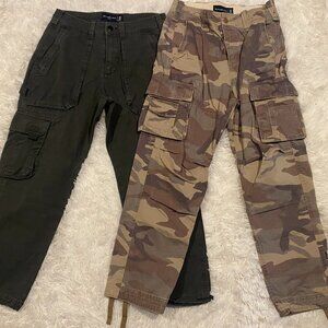 Lot of 2 Abercrombie & Fitch Camo Cargo Pants Black Camoflague Size 28